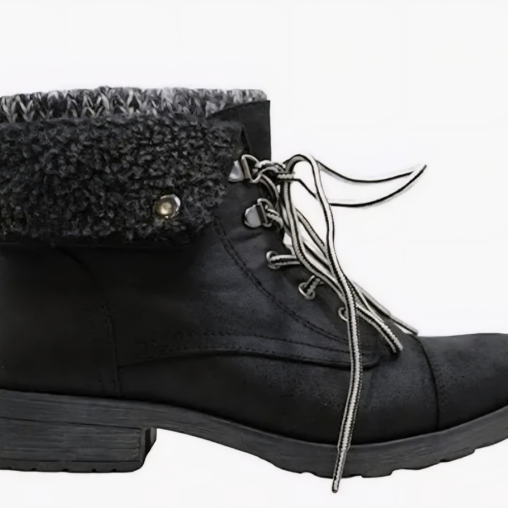 White Mountain Black Moto Boots with Knit Trim
